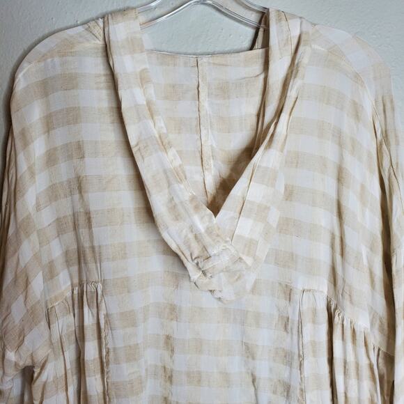 Free People Let It All Go Gingham Check Hooded Swing Top XS Oversized Boho Fall - Picture 11 of 15